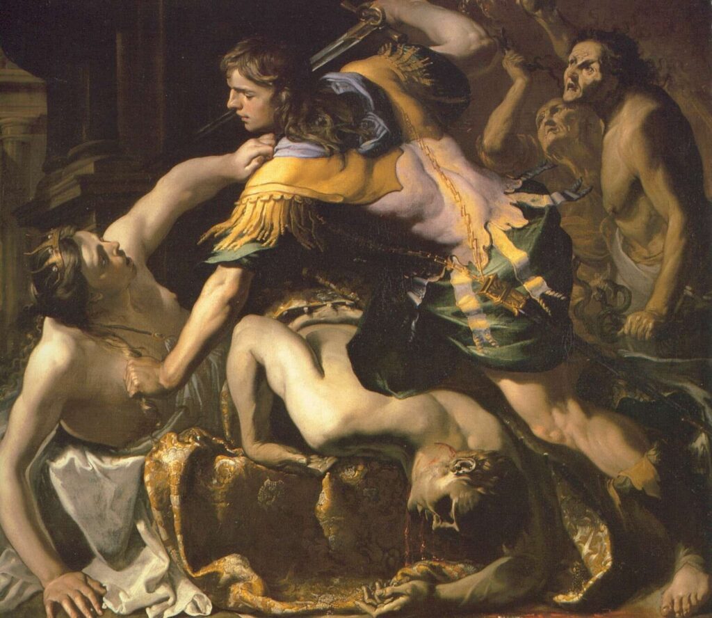 Orestes Slaying Aegisthus and Clytemnestra, Bernandino Mei 1654