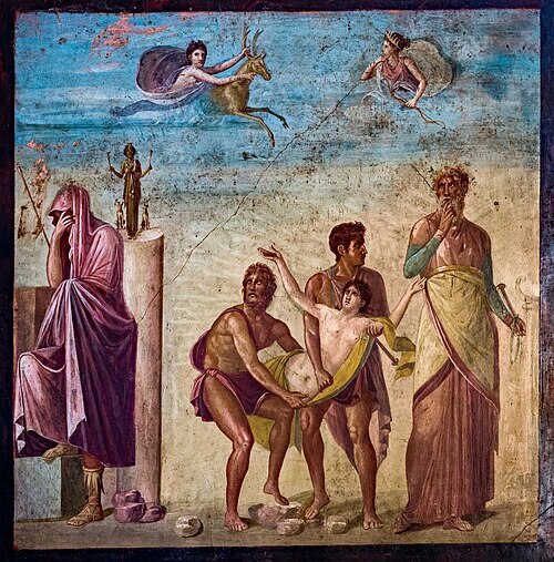 Sacrifice of Iphigenia. Antique fresco from Pompeii by Timanthes